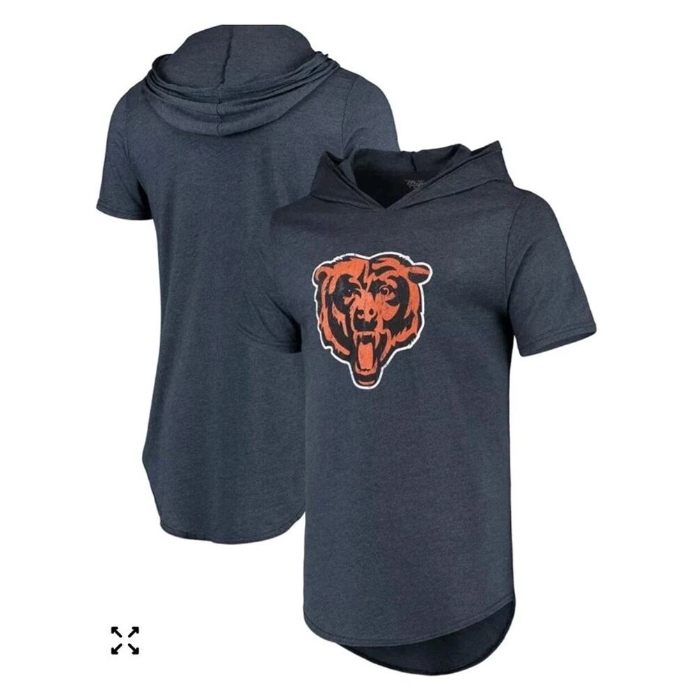 Majestic Chicago Bears Shirt Mens Sz L Blue NFL Football Hooded Fields #1 C1-223